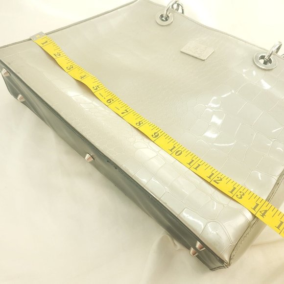 Beijo Womens Taupe Crocodile Textured PU Leather Double Handles Shoulder Bag - Picture 10 of 15